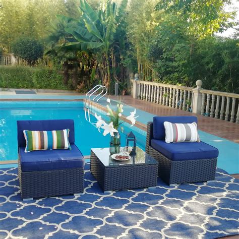 This item PHI VILLA Outdoor Sectional Furniture 2 Piece Patio Sofa Set Low-Back Rattan Wicker Additional Seat, Navy Blue 199. . Navy blue patio furniture